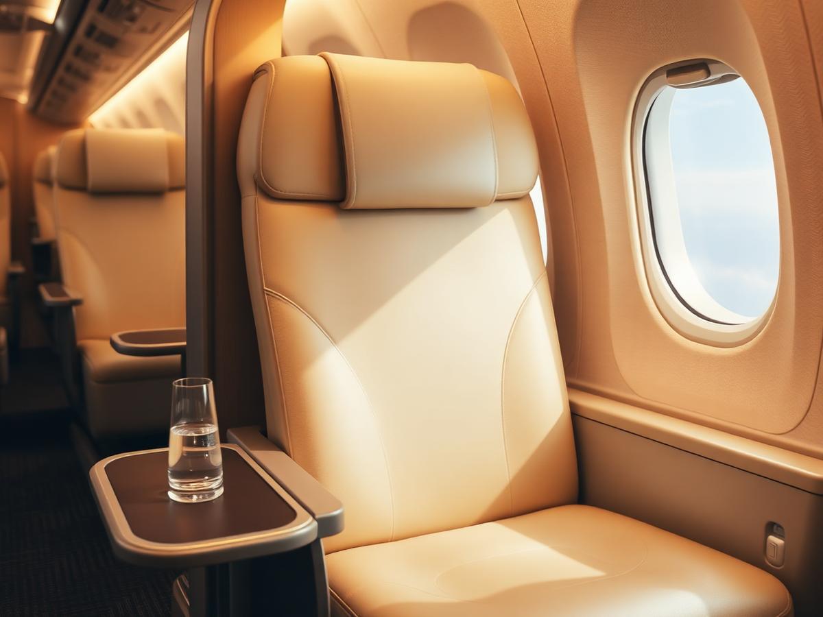 Business class seat by a window