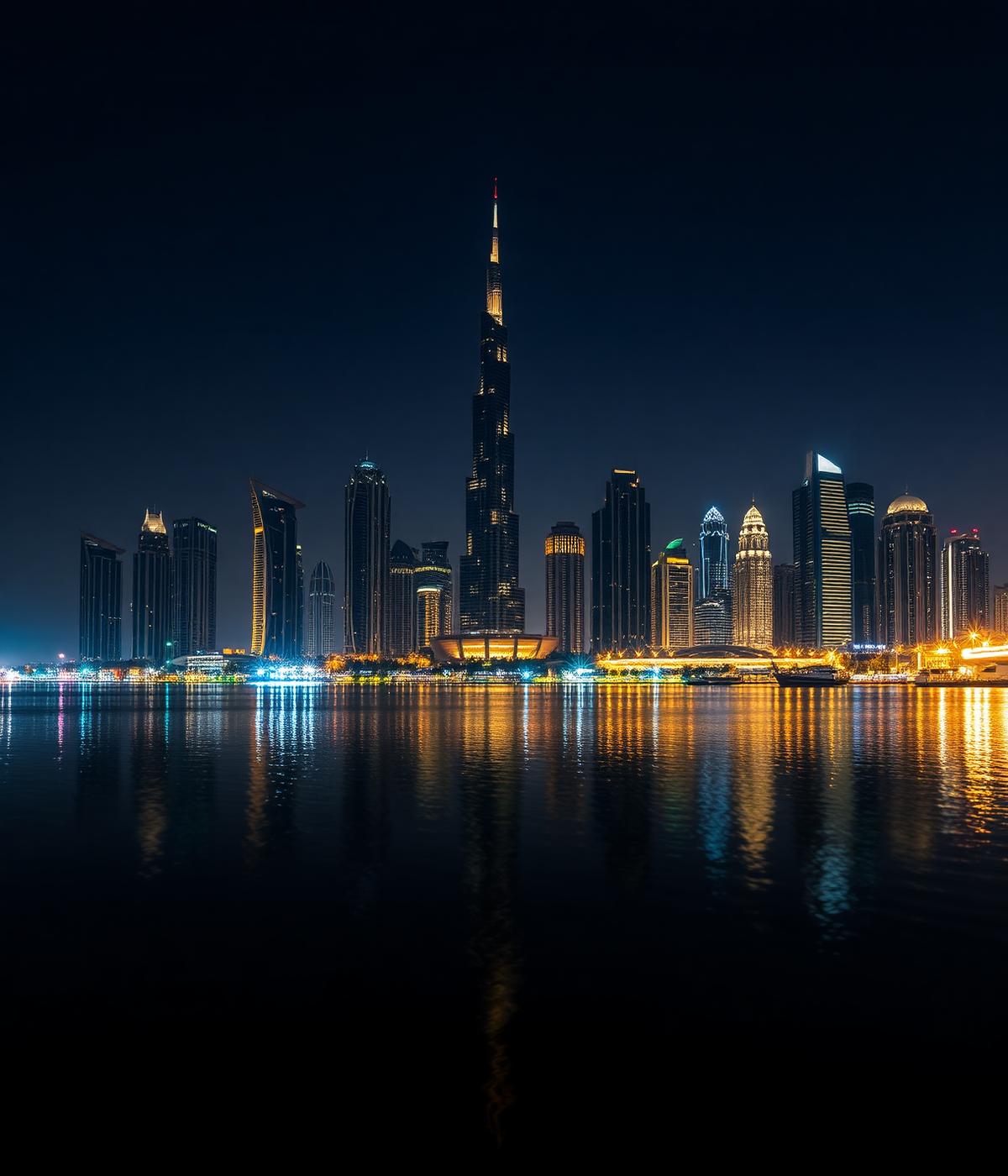 The Dubai skyline at dusk